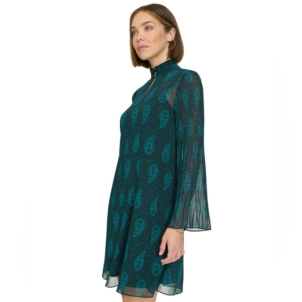 Tommy Hilfiger Paisley Chiffon Shift Dress Cypress Green 6 NWT Designer Office - Picture 6 of 7